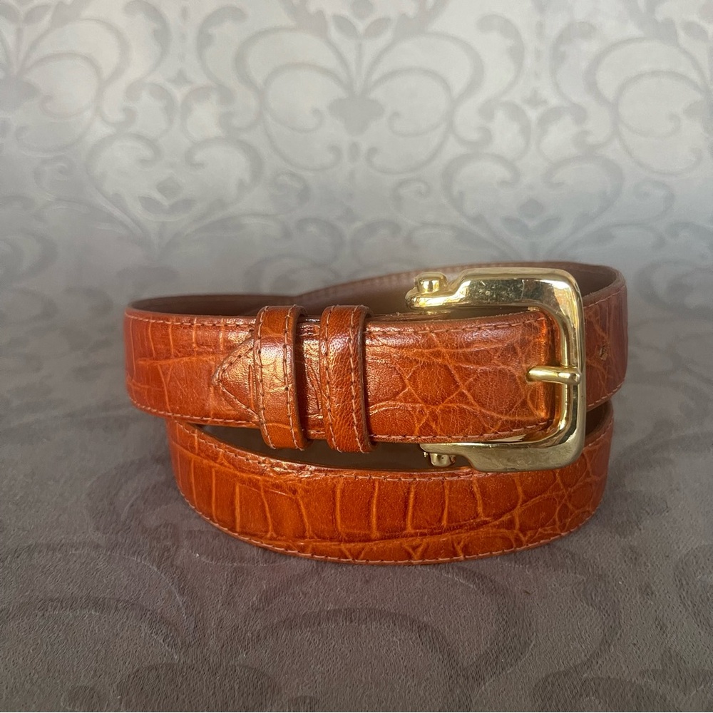 Cipriani Brown Italian Alligator Calfskin Belt Gold Buckle Medium